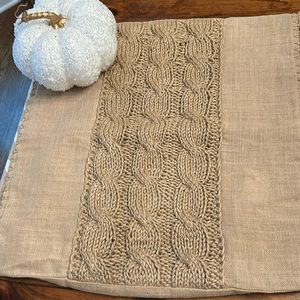 Pottery Barn Linen Jute Braided Trim Pillow Cover Gold 20" Square